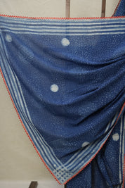Indigo HBP Cotton Saree With Lace - SRIHBPCSWL15