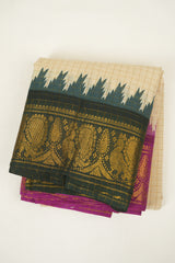Cream Sungudi Cotton Saree - SRCSCS337