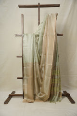 Neon Green Silver Copper Tissue Tussar Silk Saree - SRNGSCTTSS574