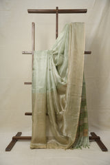 Pista Green Silver Tissue Tussar Silk Saree - SRPGSTTSS573
