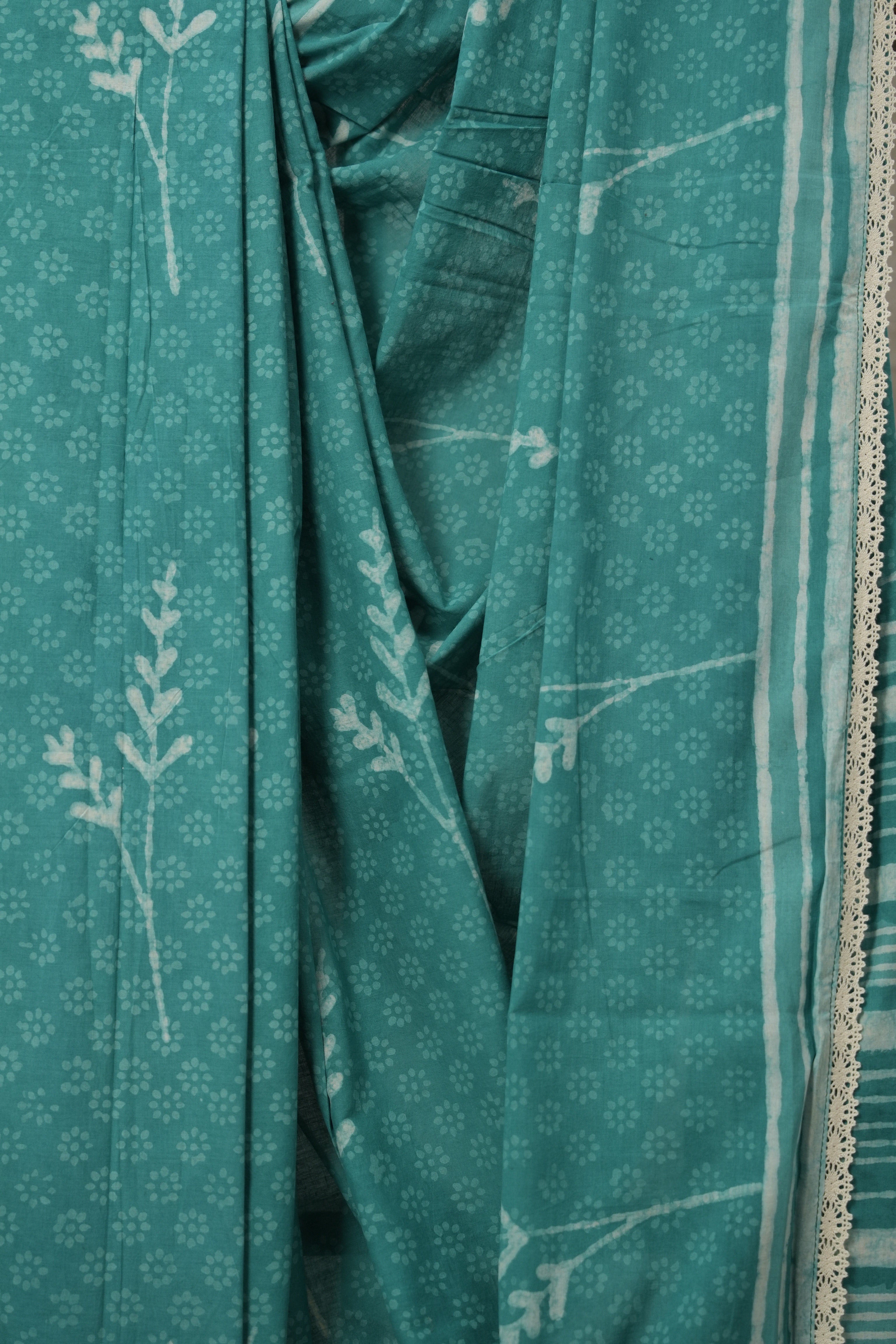 Rama Green HBP Cotton Saree With Lace - SRRGHBPCSWL16