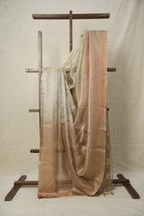 Copper Silver Tissue Tussar Silk Saree - SRCSTTSS572