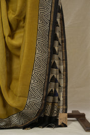 Olive Green HBP Cotton Silk Saree With Chanderi Border - SROGCSS1542