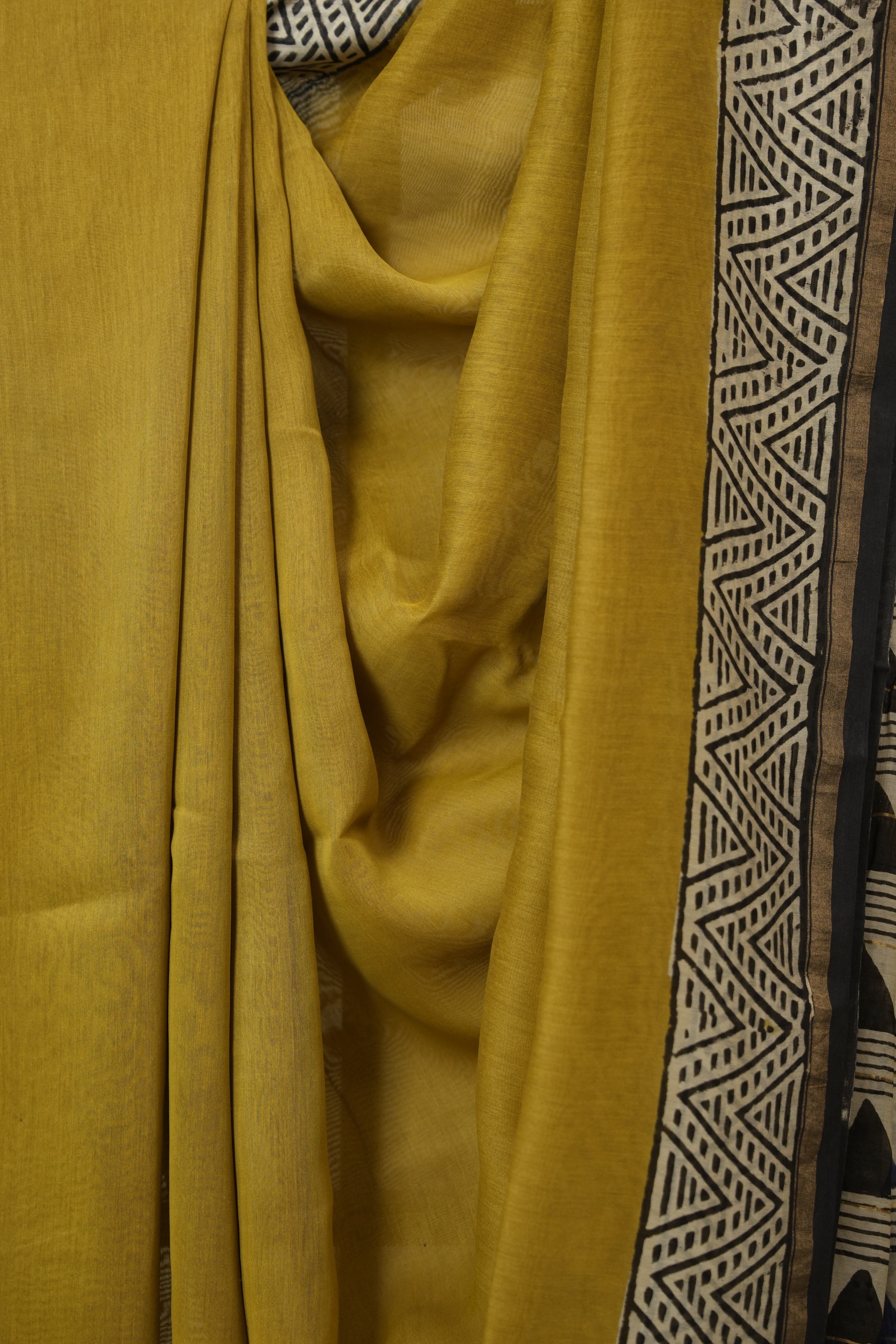 Olive Green HBP Cotton Silk Saree With Chanderi Border - SROGCSS1542
