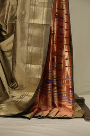 Slate Grey Silk Paithani Saree - SRSGSPS825