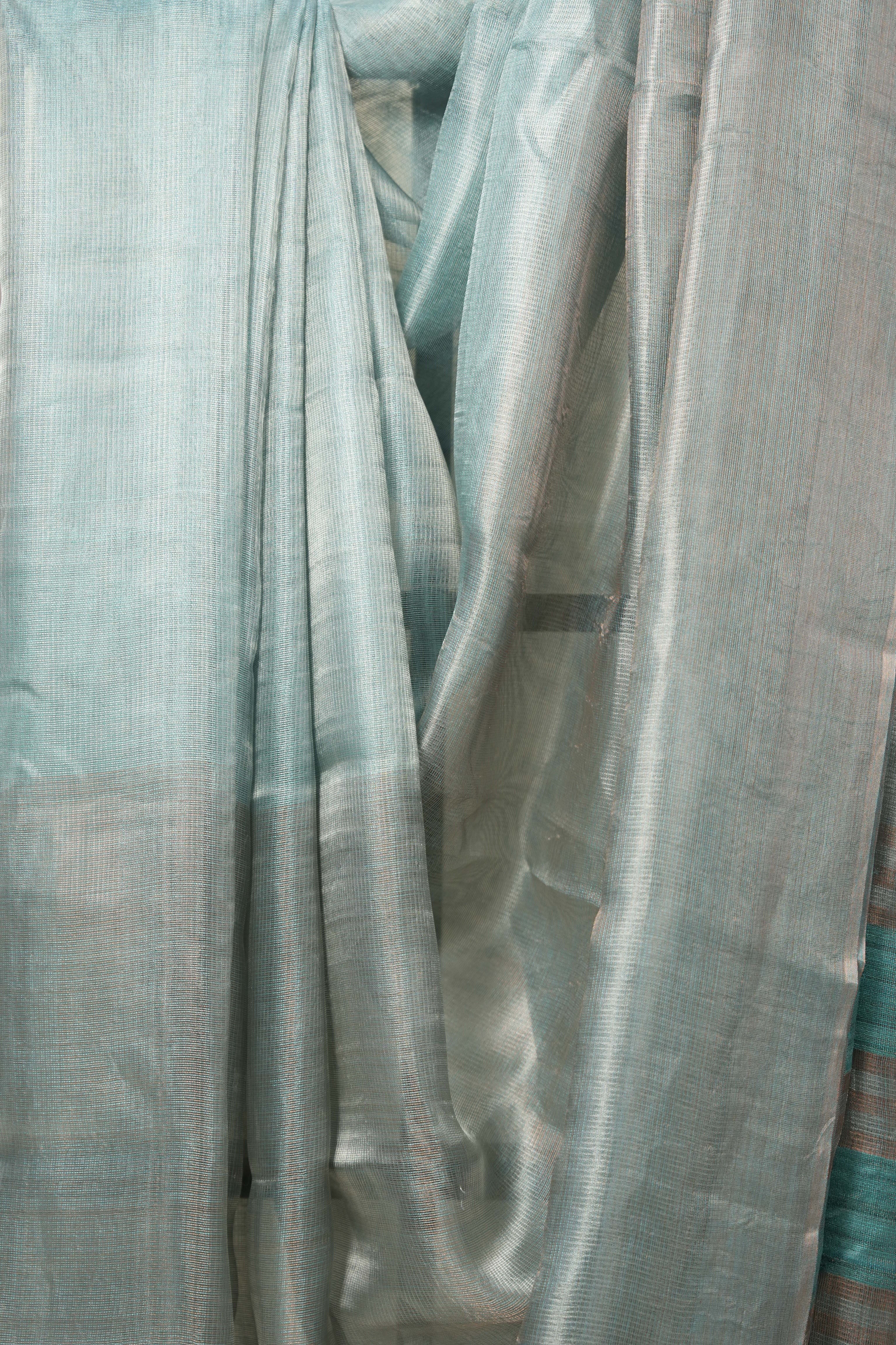 Aqua Silver Copper Tissue Tussar Silk Saree - SRASCTTSS577