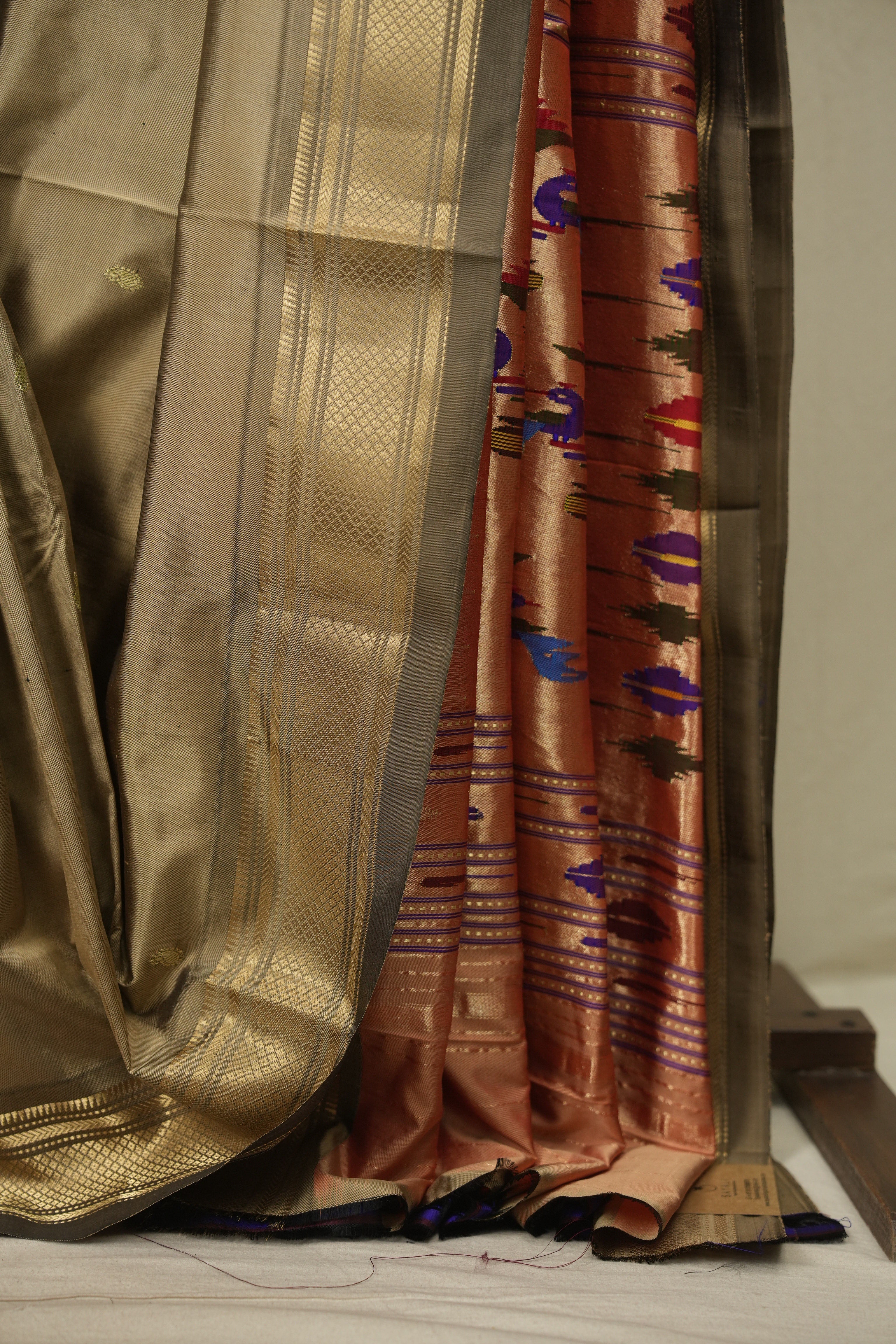 Slate Grey Silk Paithani Saree - SRSGSPS828