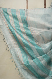 Aqua Silver Copper Tissue Tussar Silk Saree - SRASCTTSS577