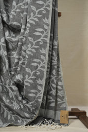 Dark Grey Cotton Jamdani Saree - SRDGCJS146