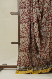 Maroon HBP Cotton Silk Saree With Maheshwari Border - SRMCSS1571
