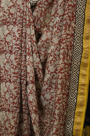 Maroon HBP Cotton Silk Saree With Maheshwari Border - SRMCSS1571