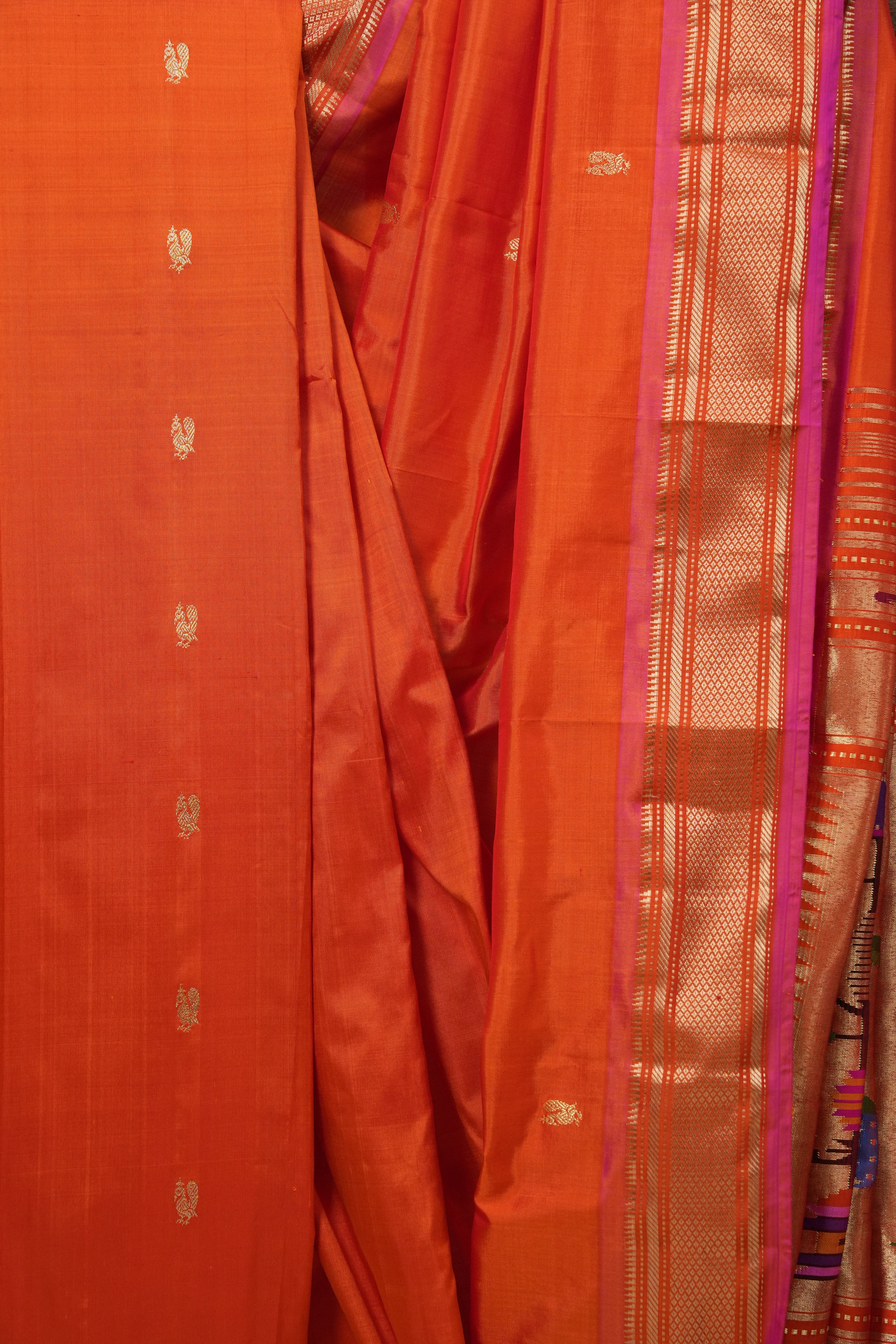 Orange Silk Paithani Saree - SROSPS694
