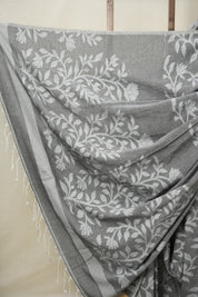 Dark Grey Cotton Jamdani Saree - SRDGCJS146