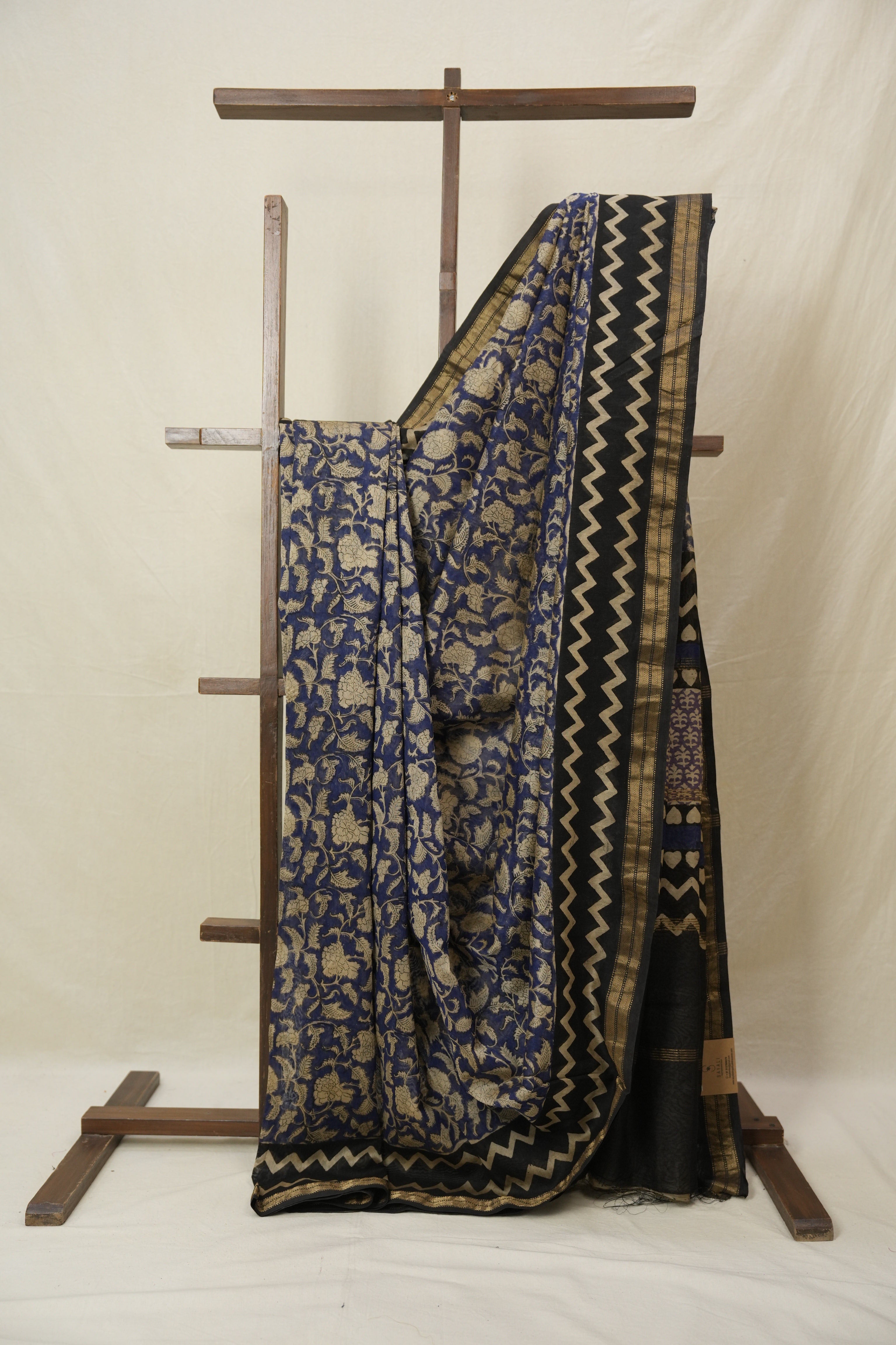 Blue HBP Cotton Silk Saree With Maheshwari Border - SRBCSS1570