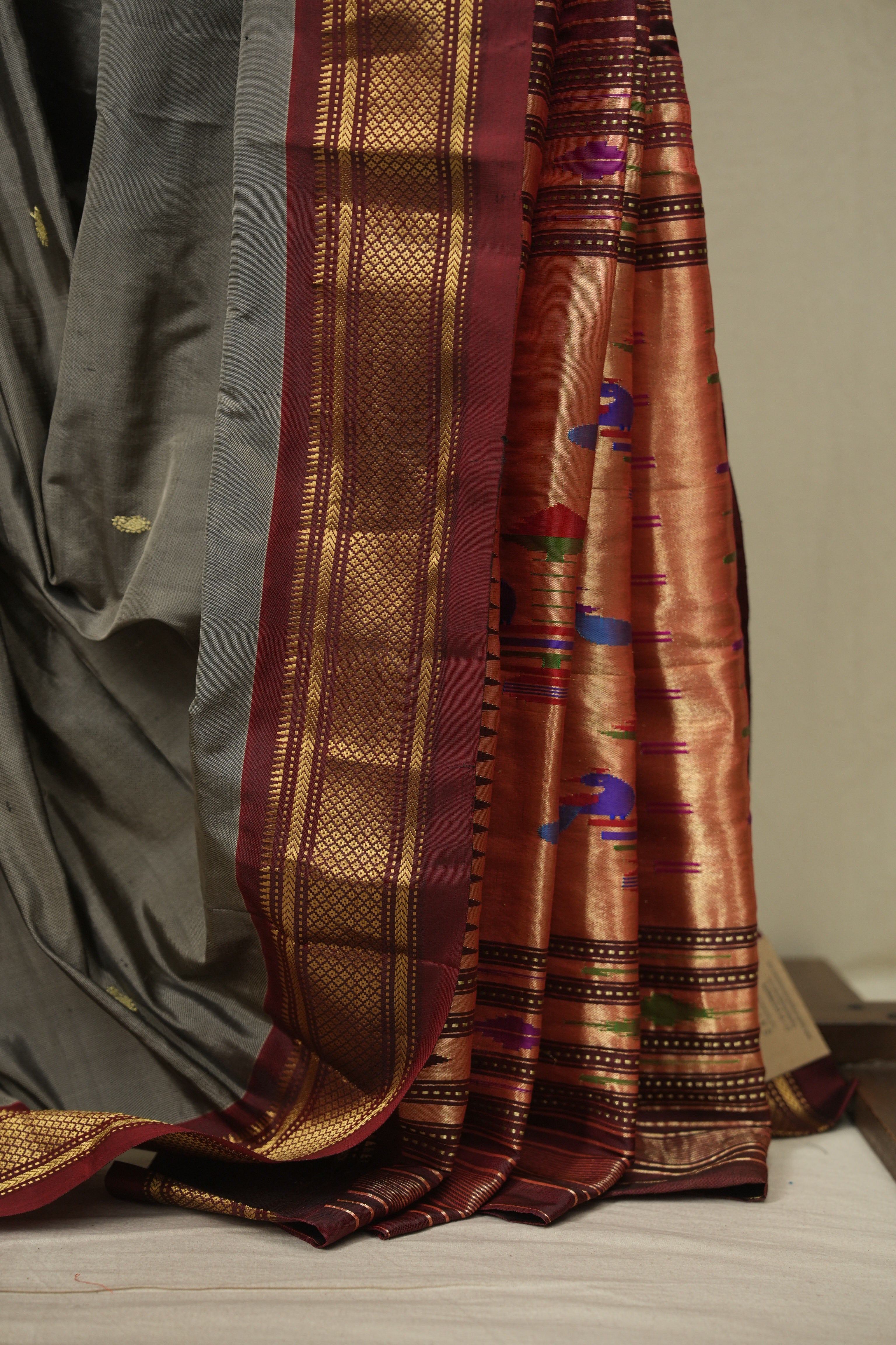 Grey Silk Paithani Seree - SRGSPS824