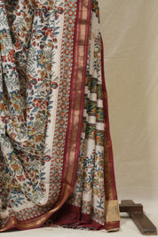 Cream Peach HBP Cotton Silk Saree With Maheshwari Border - SRCPCSS1569