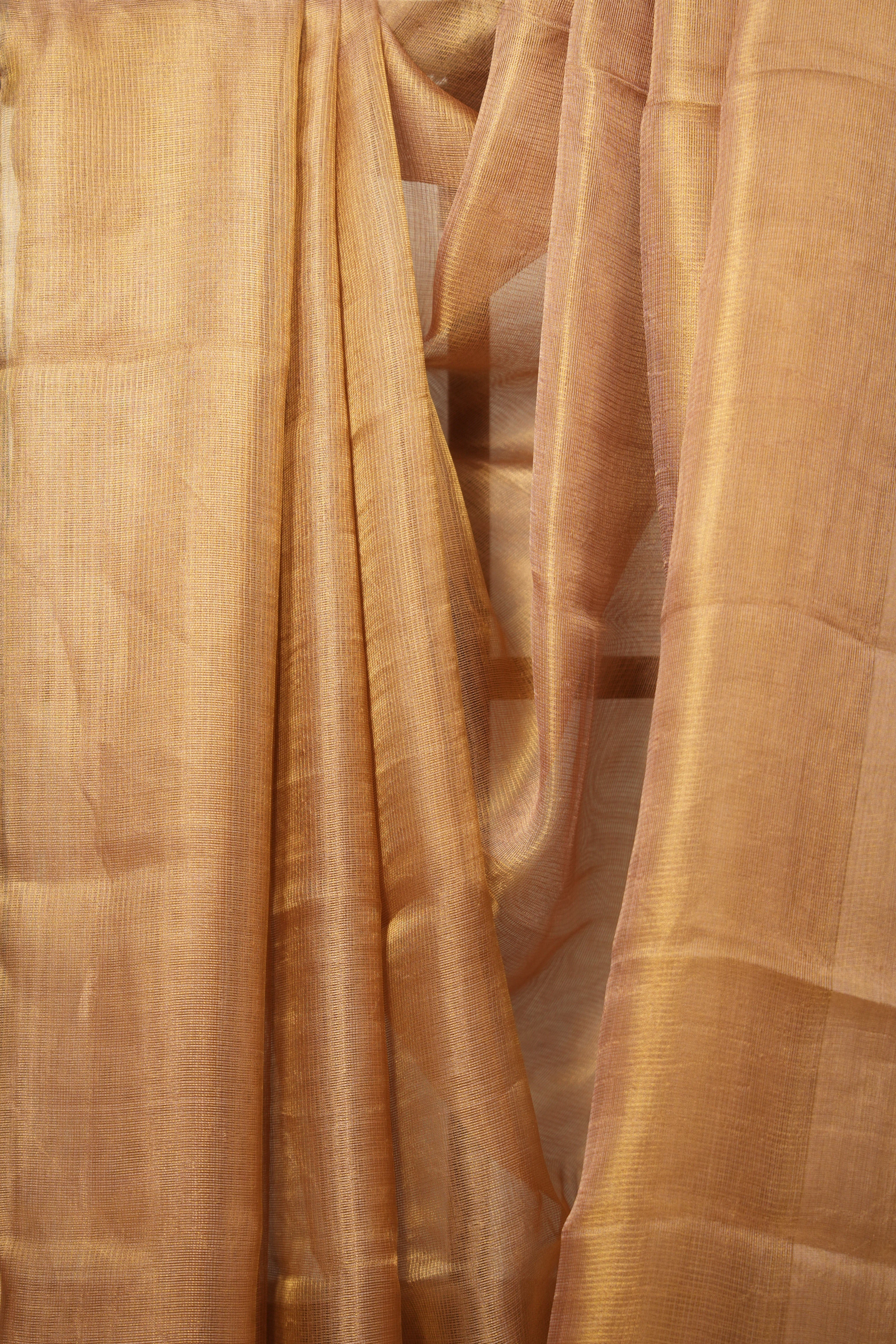 Golden Pink Tissue Tussar Silk Saree - SRGPTTSS586