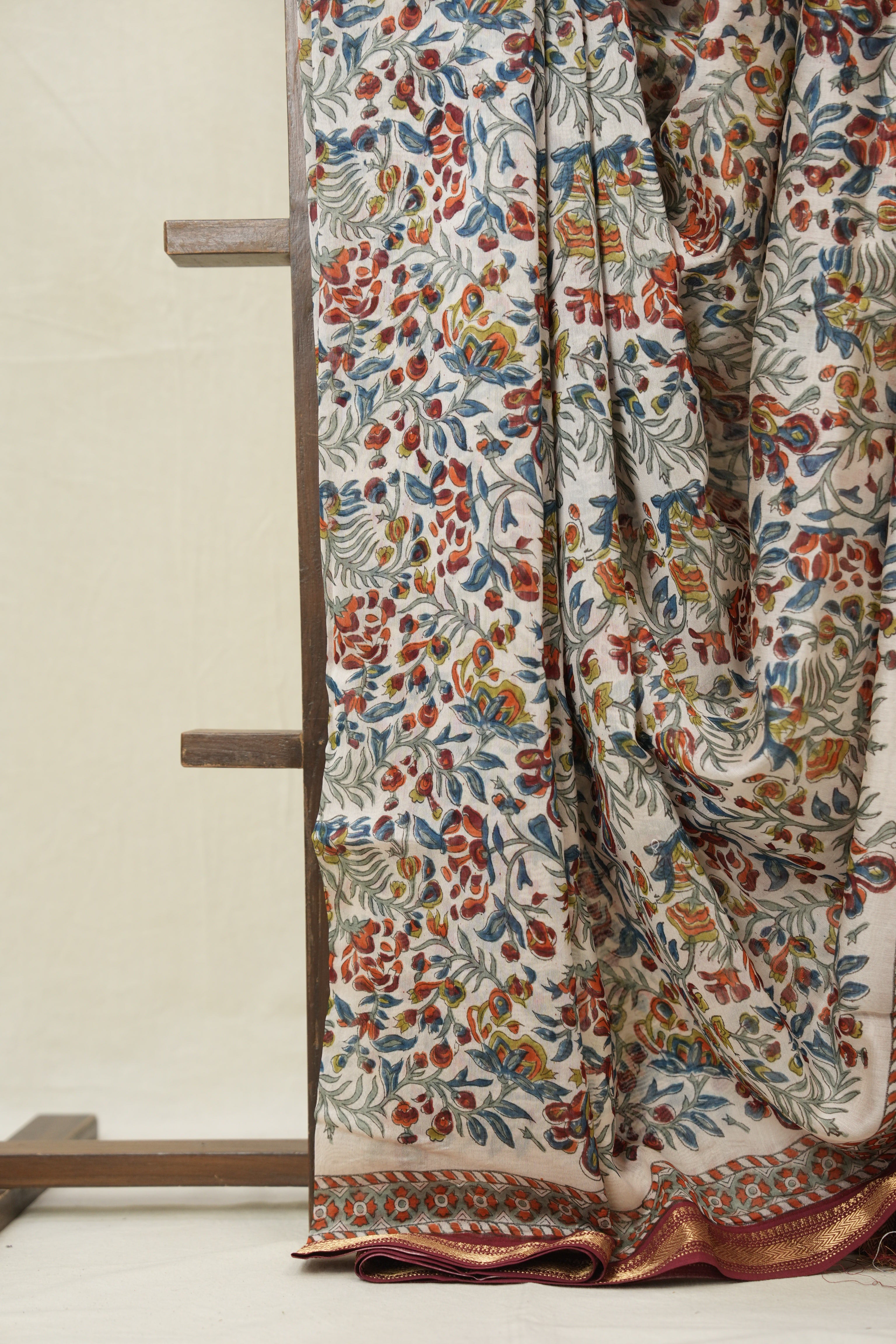 Cream Peach HBP Cotton Silk Saree With Maheshwari Border - SRCPCSS1569