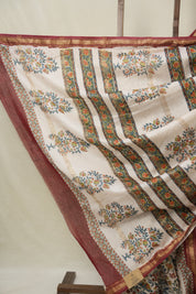 Cream Peach HBP Cotton Silk Saree With Maheshwari Border - SRCPCSS1569