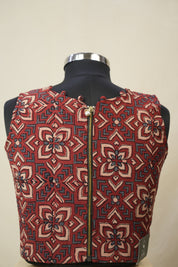 Maroon HBP V-Neck Ajrakh Cotton Blouse - SRMACB66
