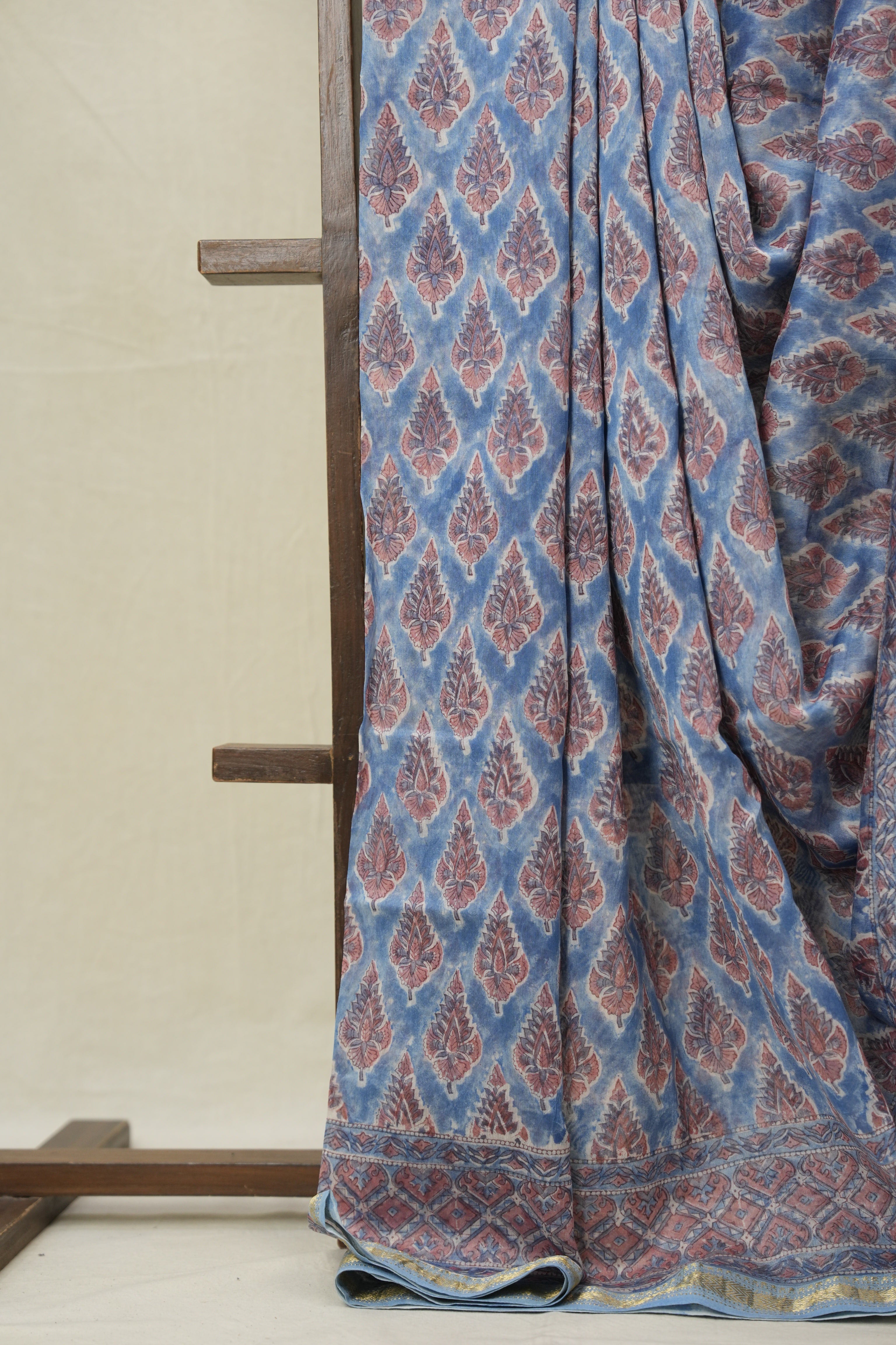 Sky Blue HBP Cotton Silk Saree With Maheshwari Border - SRSBCSS1568