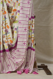 White HBP Signature Cotton Saree - SRWSCS002