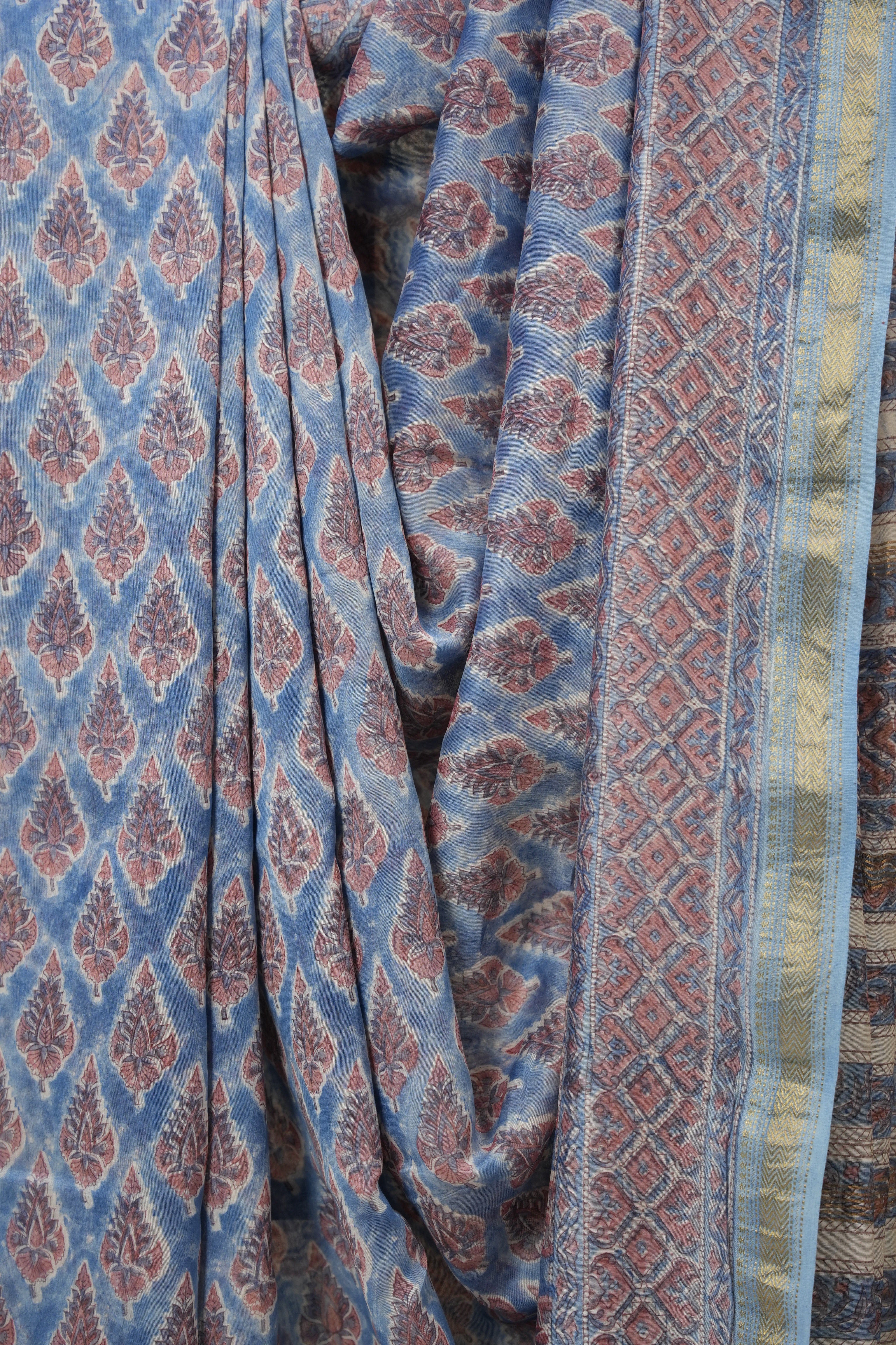 Sky Blue HBP Cotton Silk Saree With Maheshwari Border - SRSBCSS1568