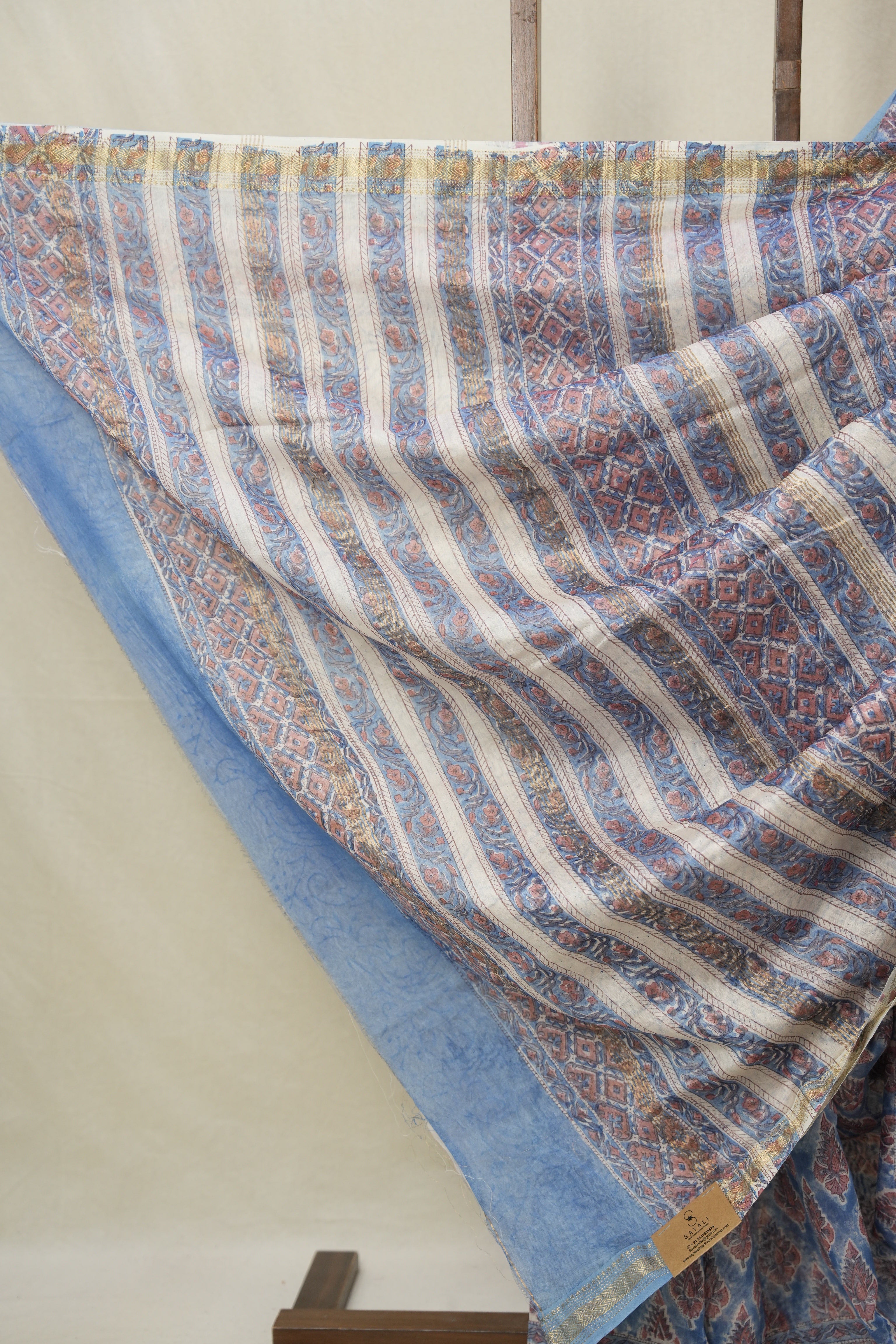Sky Blue HBP Cotton Silk Saree With Maheshwari Border - SRSBCSS1568