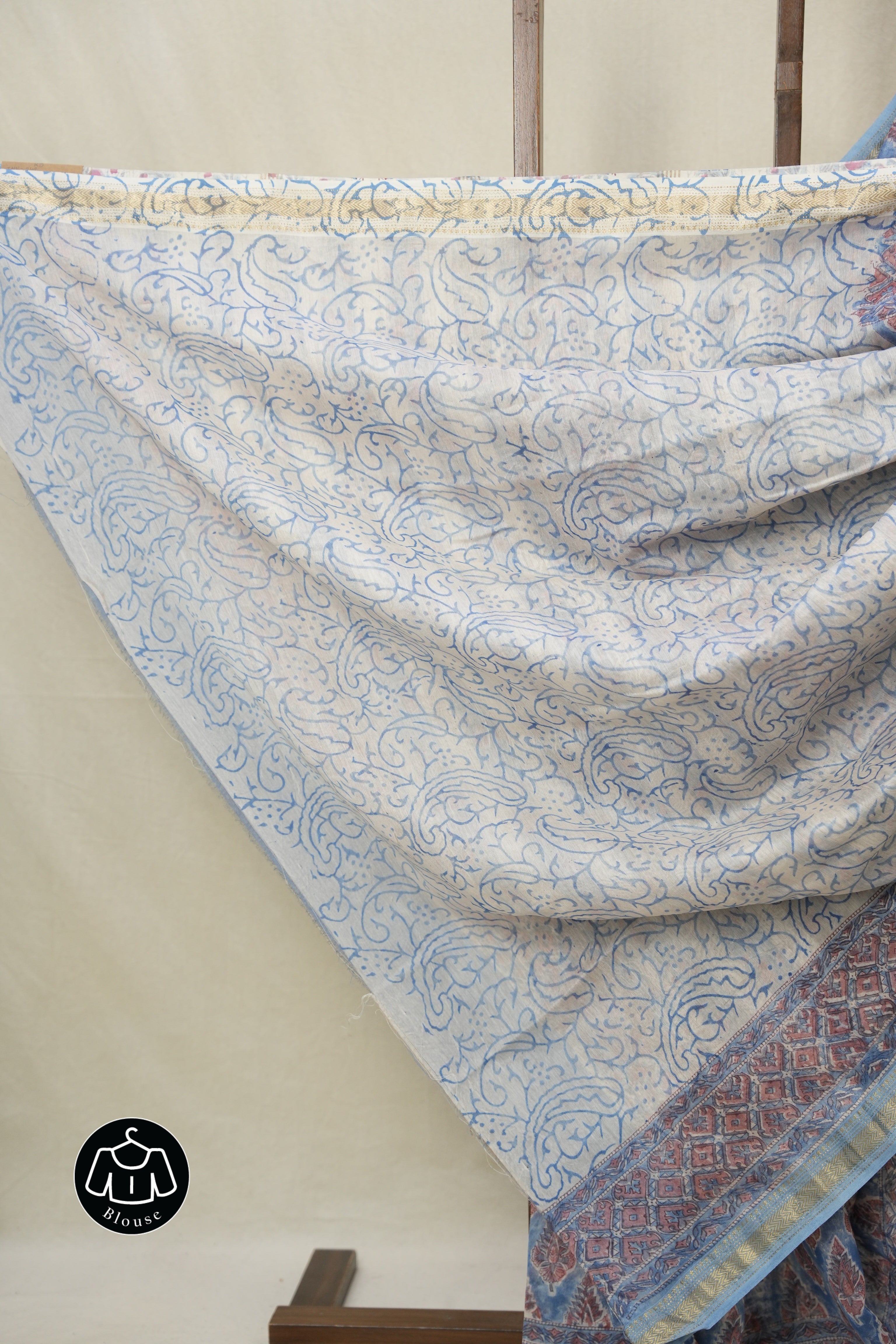 Sky Blue HBP Cotton Silk Saree With Maheshwari Border - SRSBCSS1568