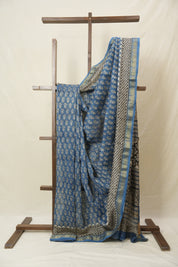 Blue HBP Cotton Silk Saree With Maheshwari Border - SRBCSS1565