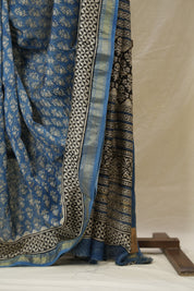 Blue HBP Cotton Silk Saree With Maheshwari Border - SRBCSS1565