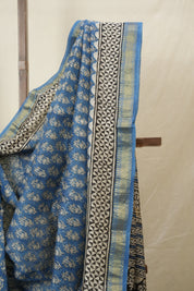Blue HBP Cotton Silk Saree With Maheshwari Border - SRBCSS1565