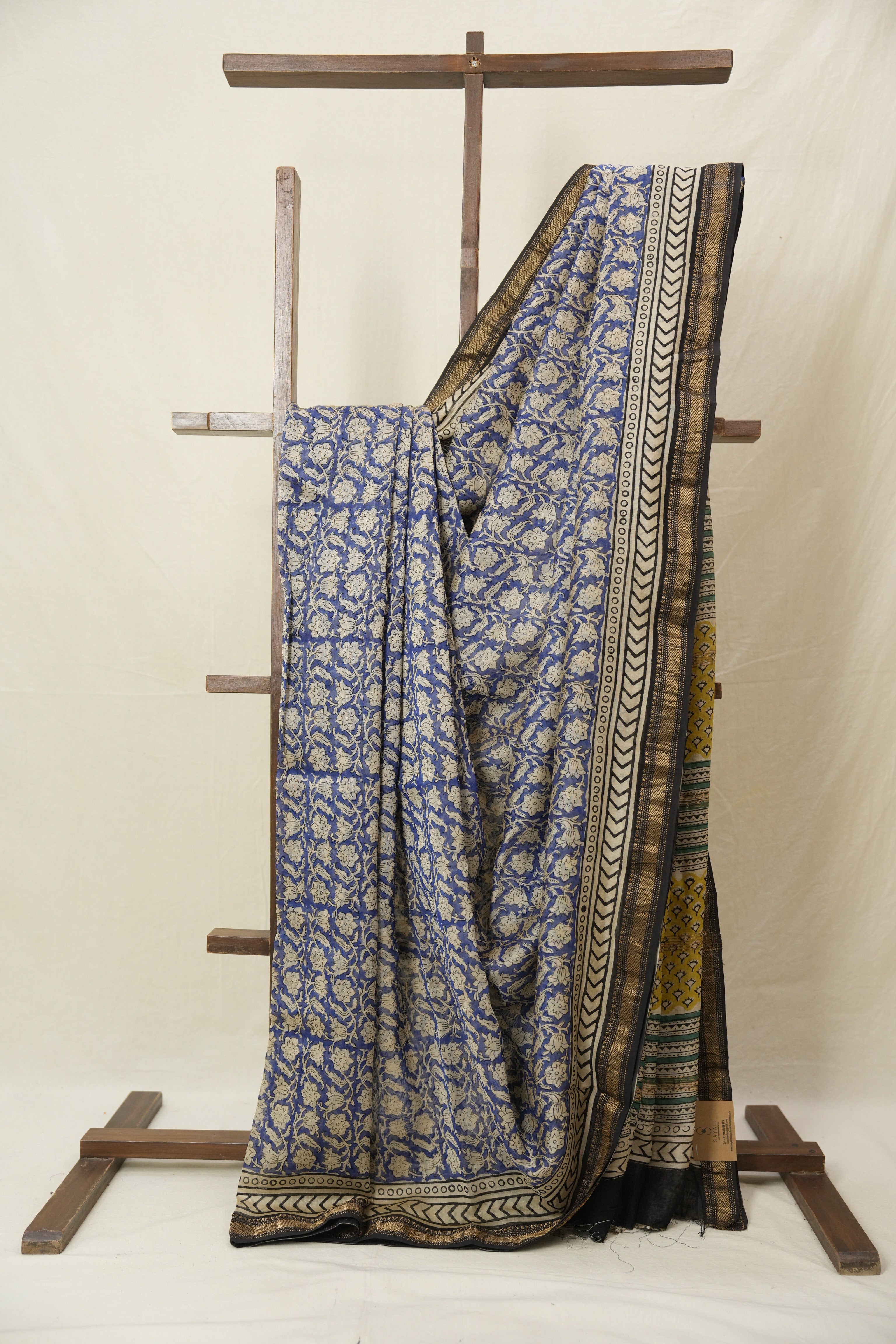 Blue HBP Cotton Silk Saree With Maheshwari Border - SRBCSS1566