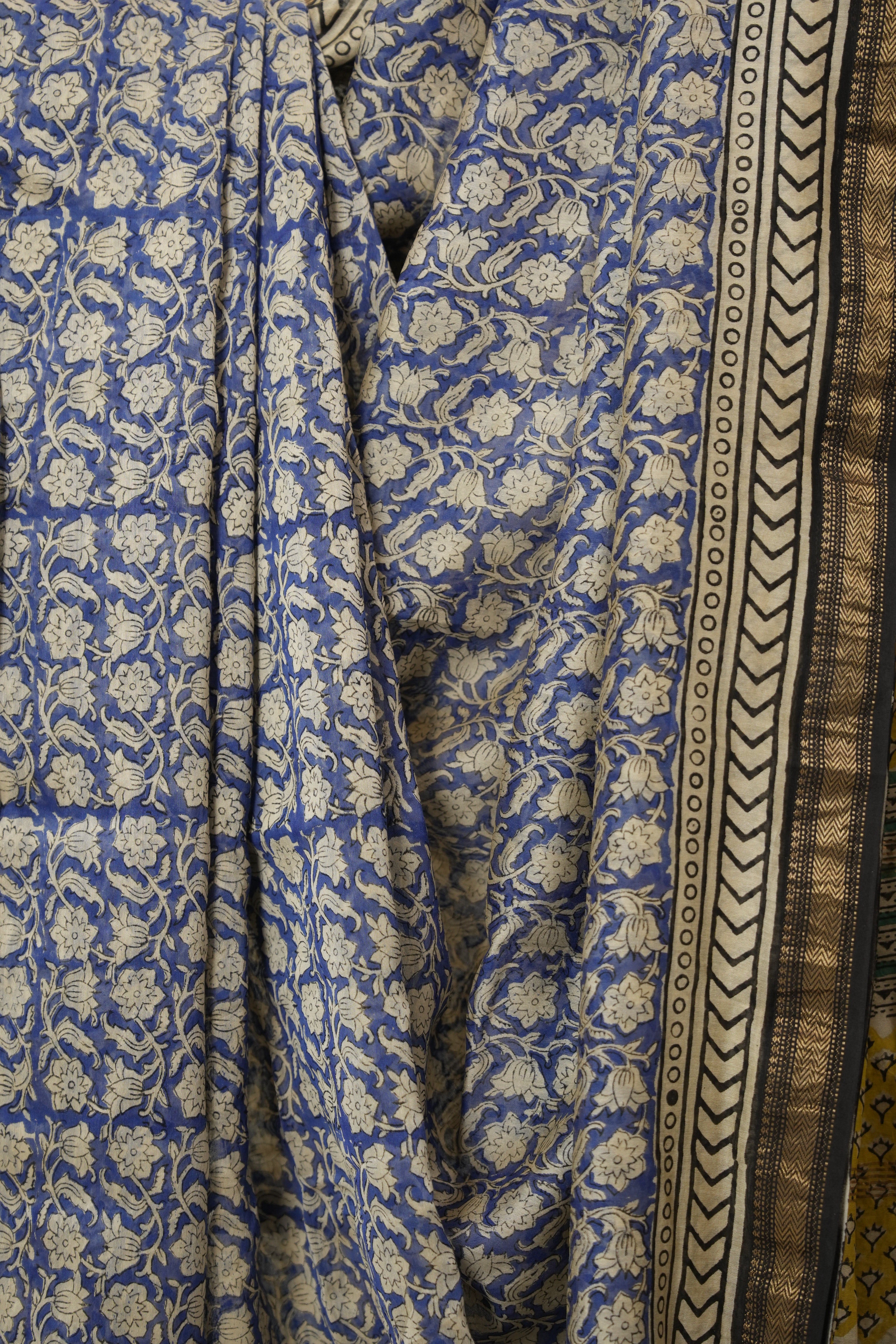 Blue HBP Cotton Silk Saree With Maheshwari Border - SRBCSS1566