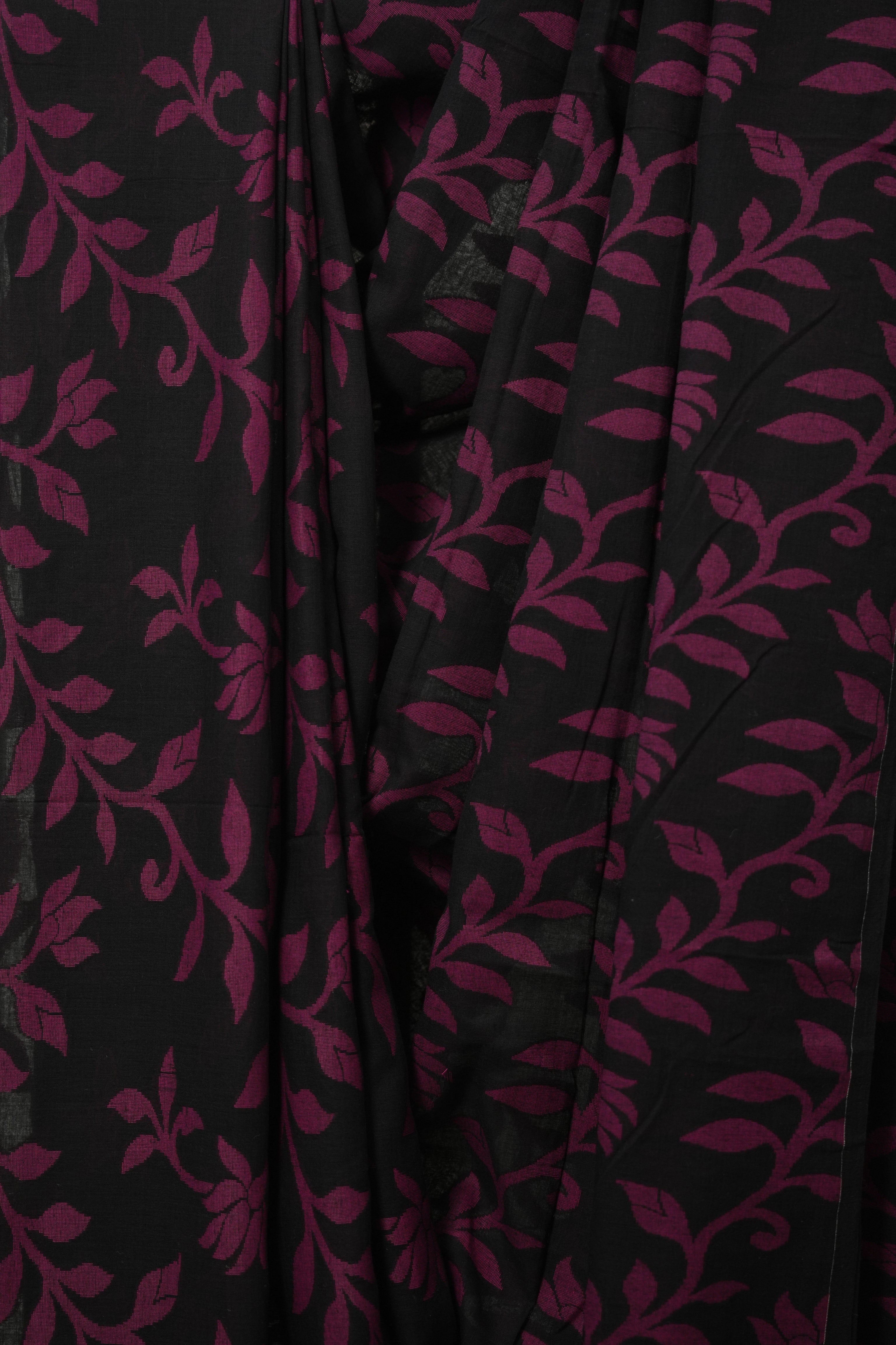 Black - Pink Cotton Jamdani Saree - SRBPCJS154