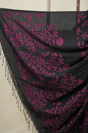 Black - Pink Cotton Jamdani Saree - SRBPCJS154