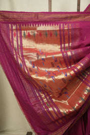 Magenta Cotton Paithani Saree - SRMCPS837