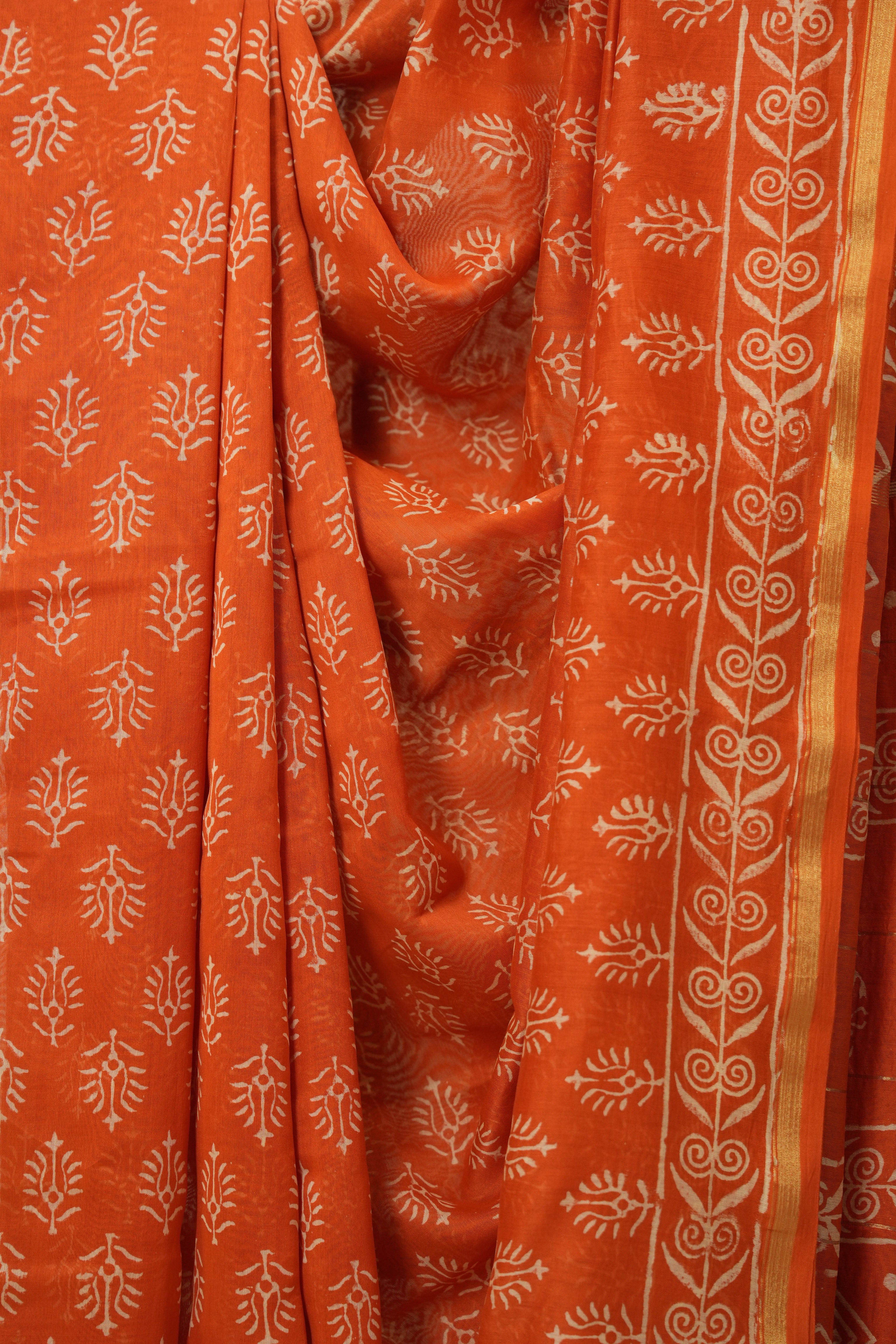 Orange HBP Cotton Silk Saree With Chanderi Border - SROCSS1547