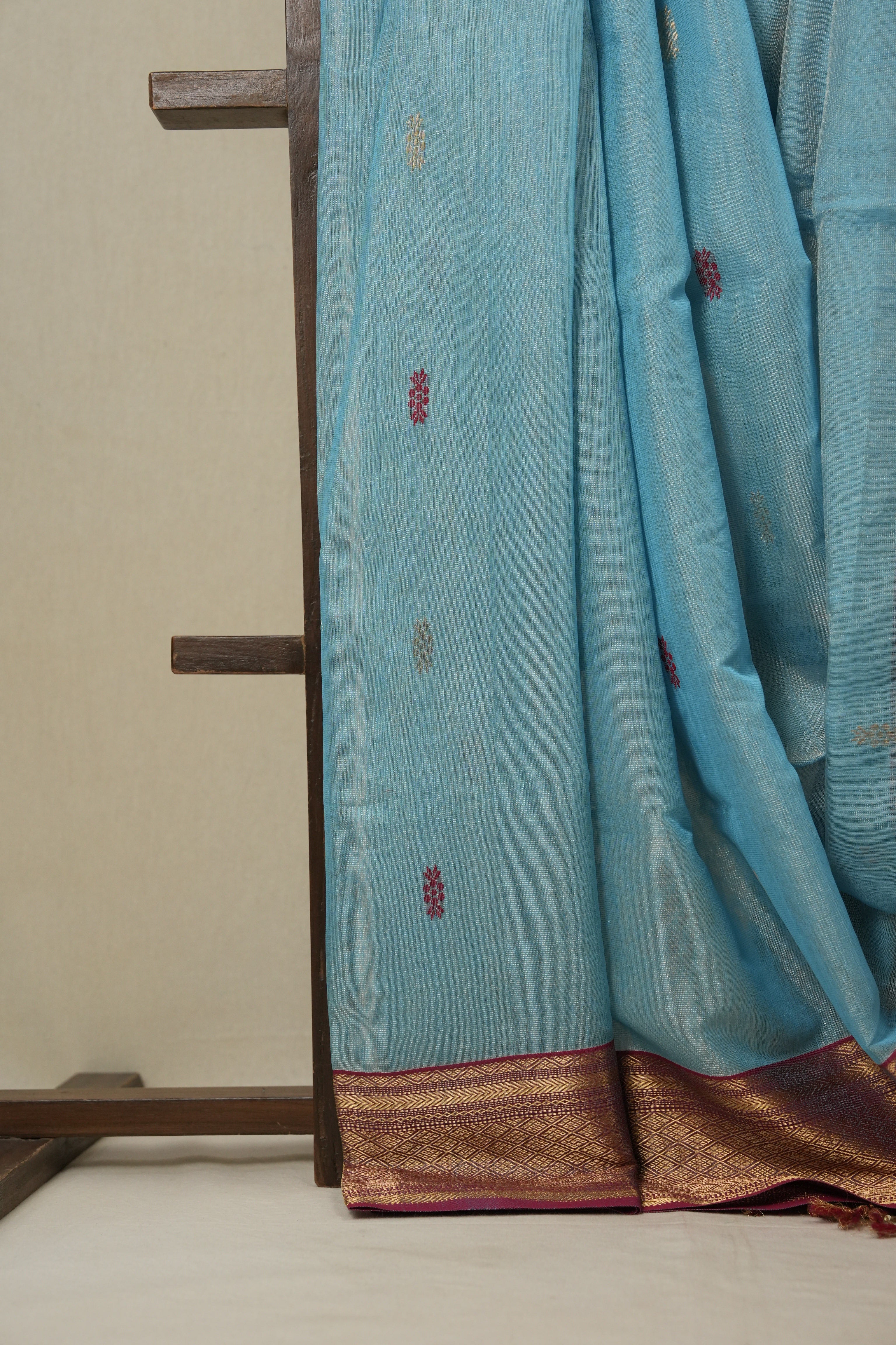 Sky Blue Maheshwari Tissue Saree - SRSBMTS201