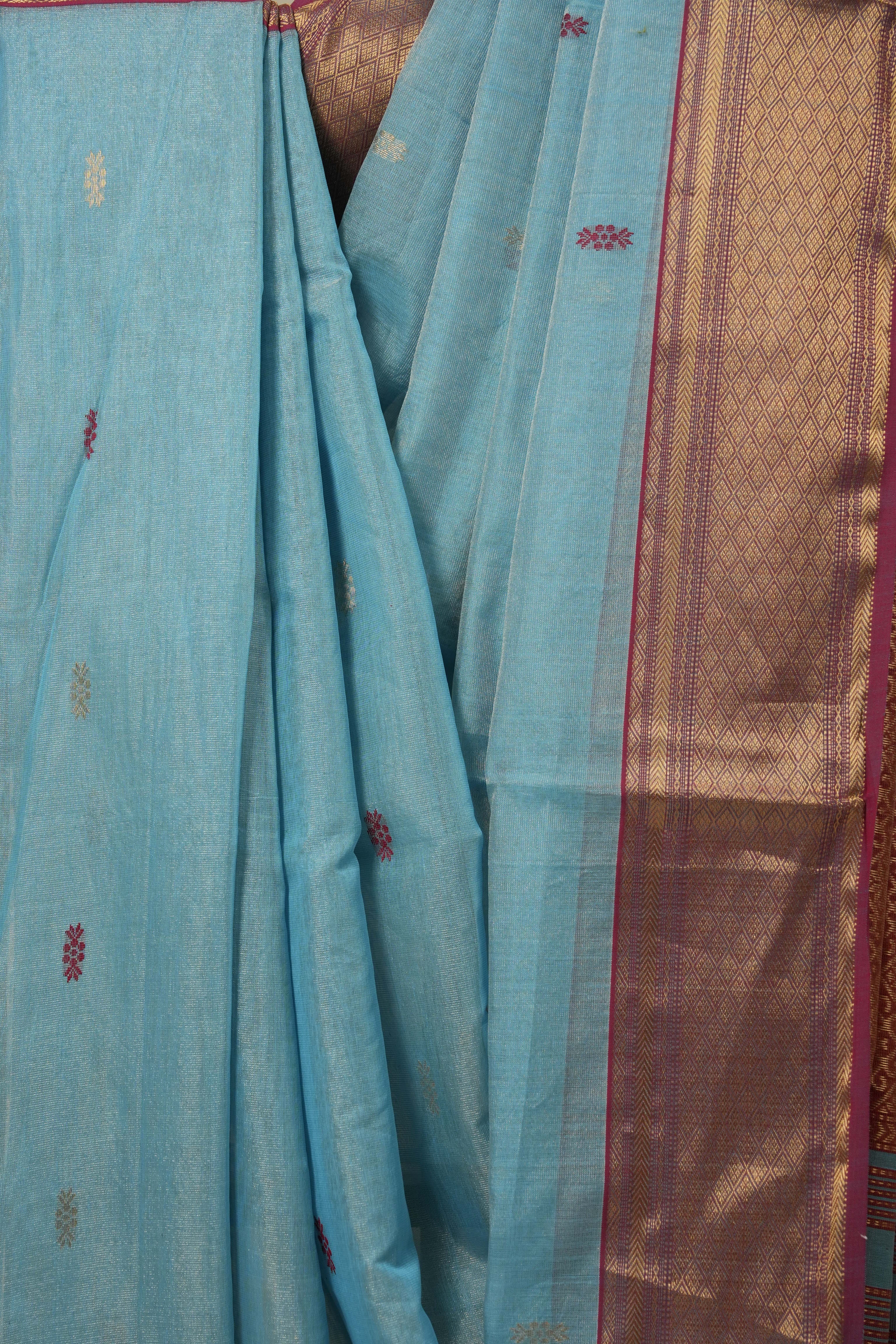 Sky Blue Maheshwari Tissue Saree - SRSBMTS201