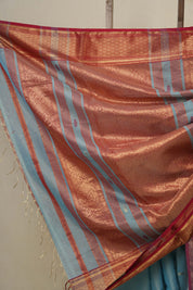 Sky Blue Maheshwari Tissue Saree - SRSBMTS201