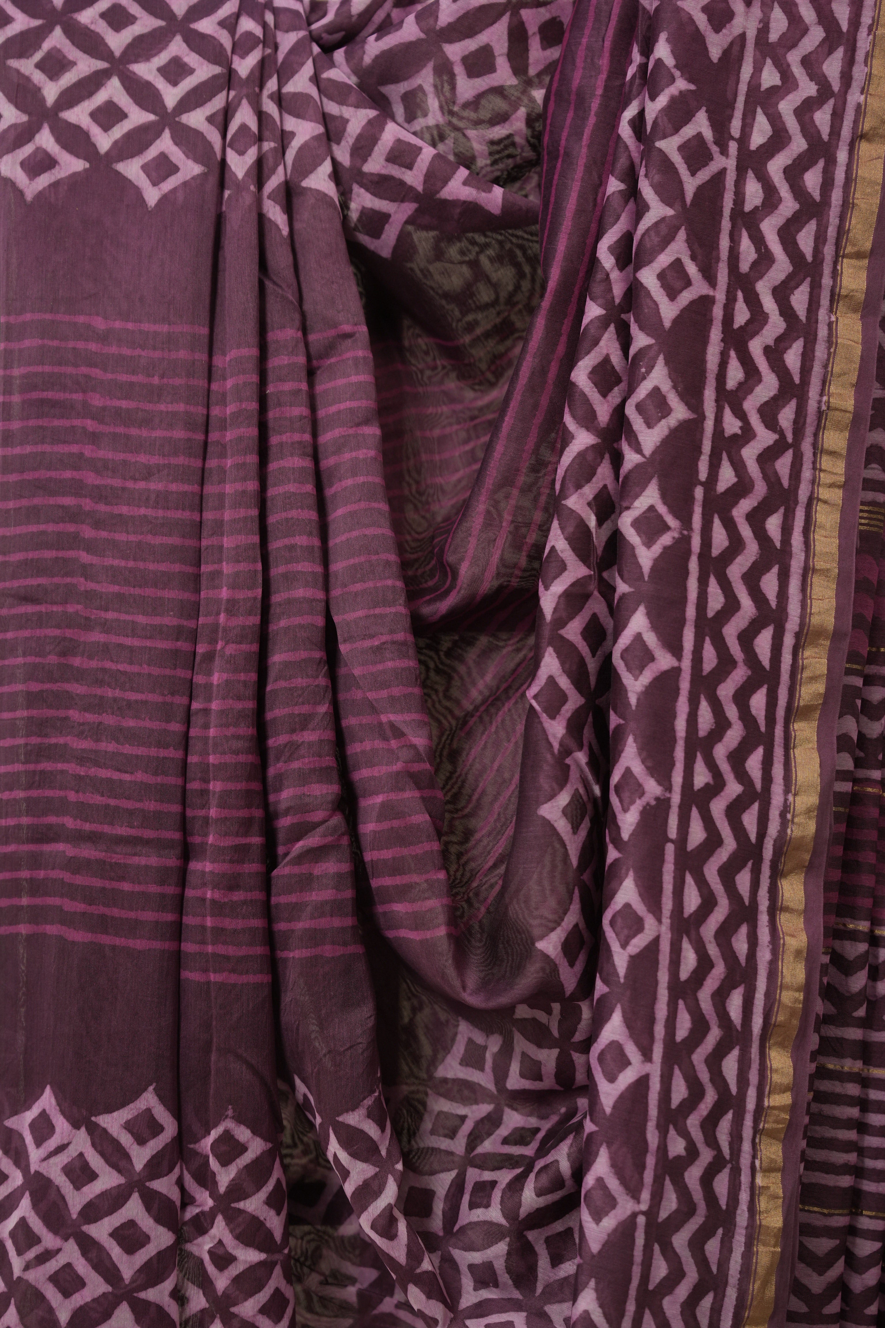 Dark Mauve HBP Cotton Silk Saree With Chanderi Border - SRDMCSS1546