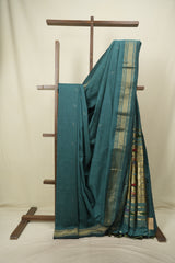 Teal Cotton Paithani Saree - SRTCPS845