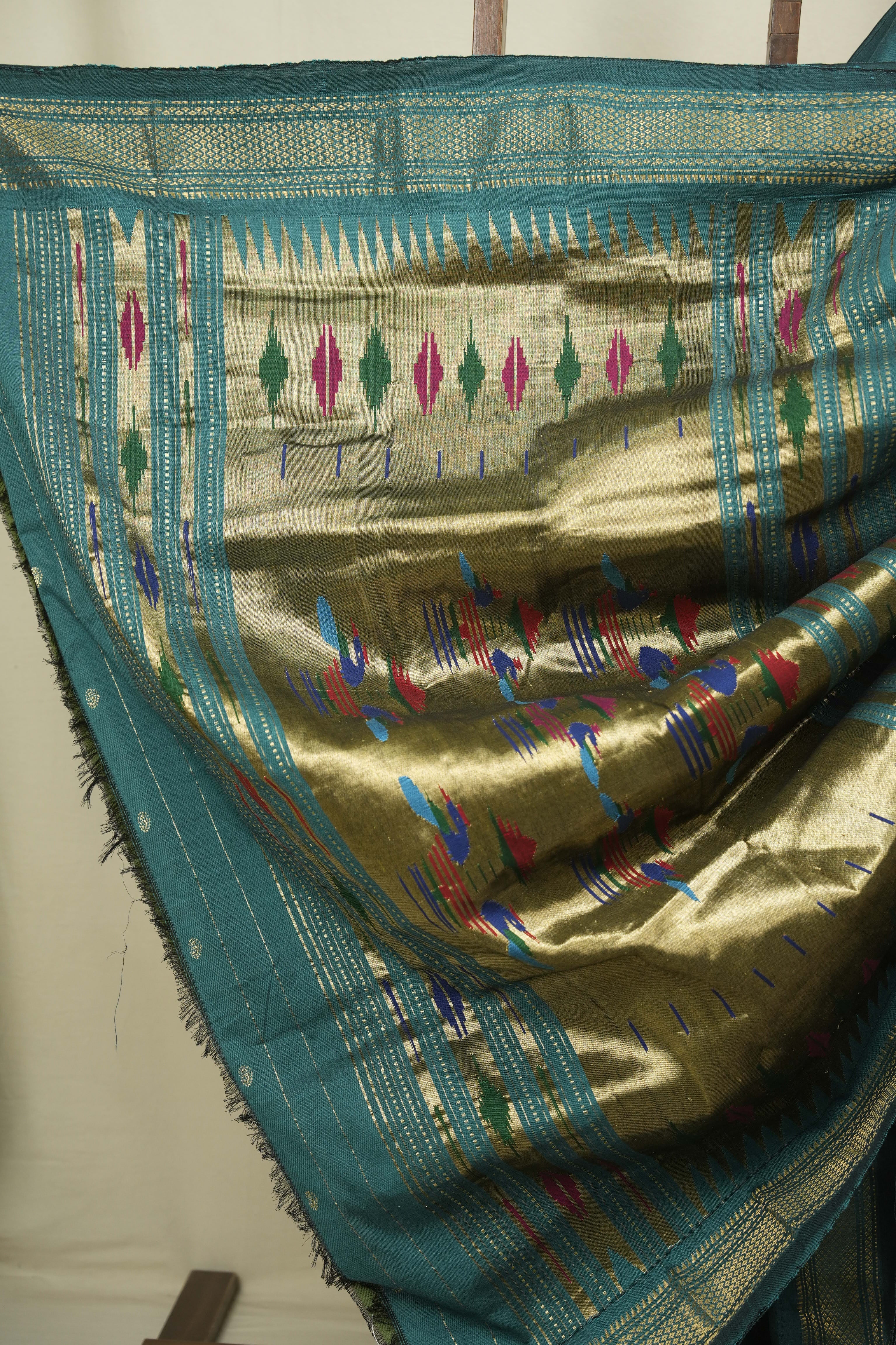 Teal Cotton Paithani Saree - SRTCPS845