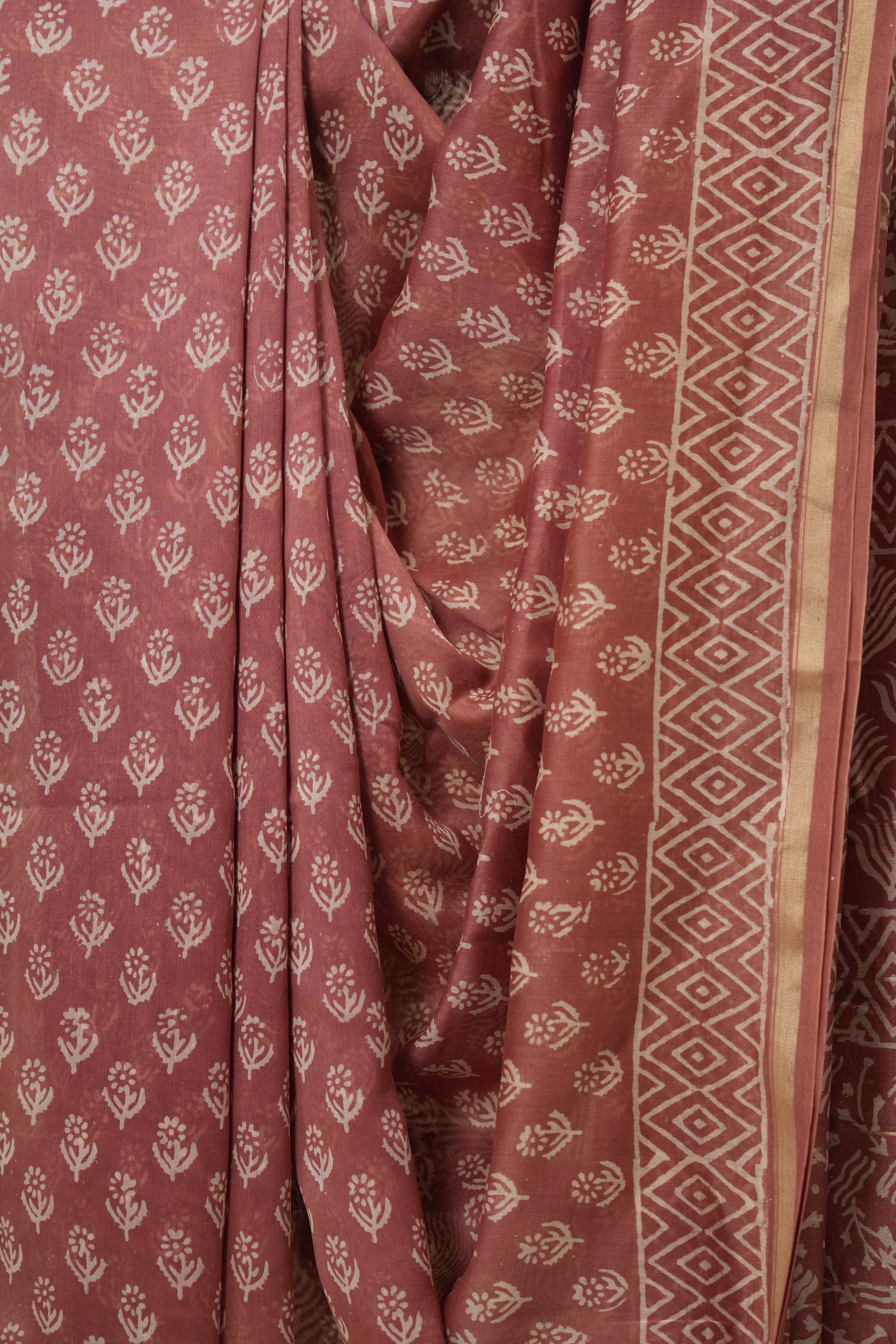 Dusty Peach HBP Cotton Silk Saree With Chanderi Border - SRDPCSS1545