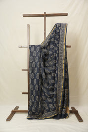 Navy Blue HBP Cotton Silk Saree With Chanderi Border - SRNBCSS1552