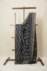 Navy Blue HBP Cotton Silk Saree With Chanderi Border - SRNBCSS1552