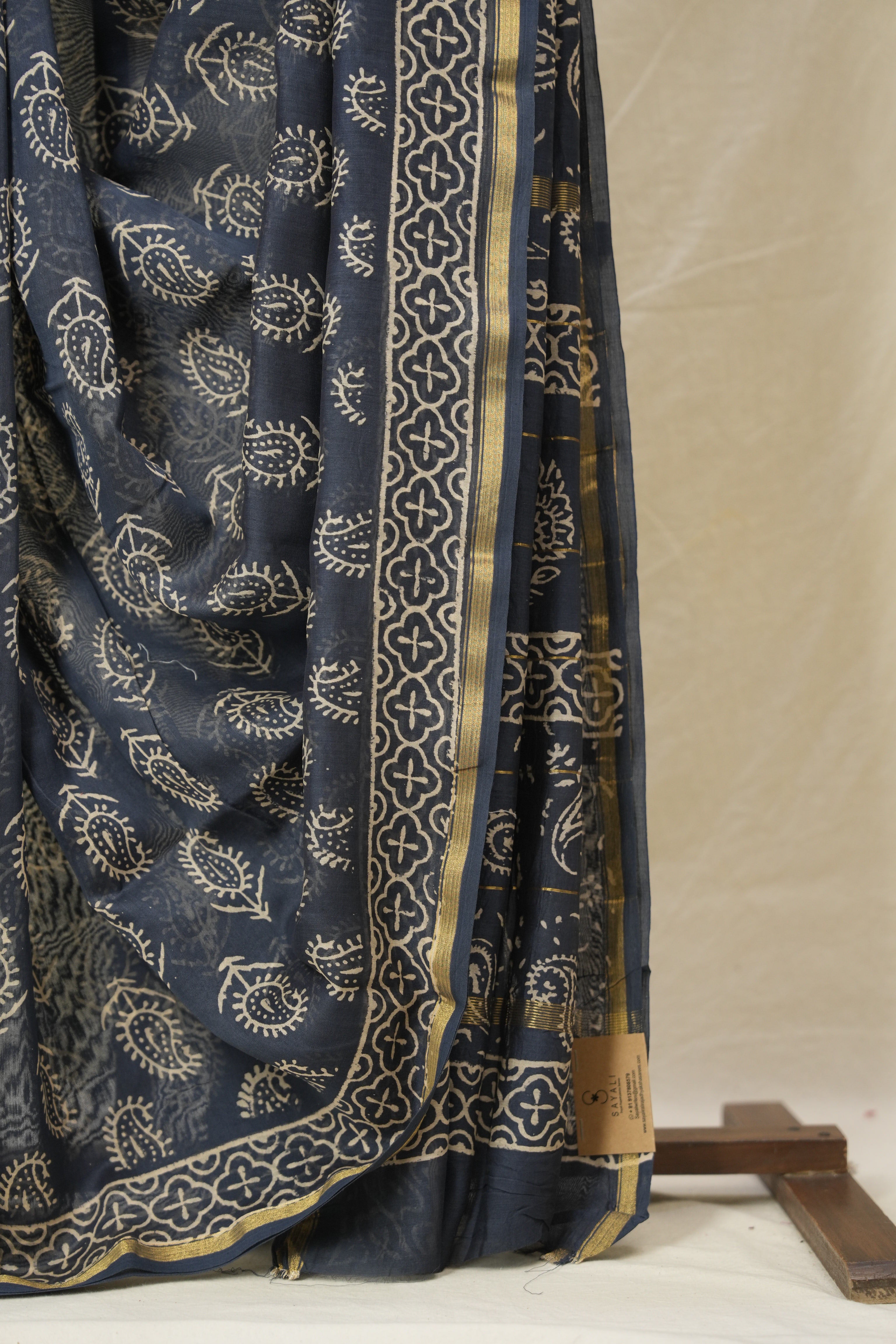 Navy Blue HBP Cotton Silk Saree With Chanderi Border - SRNBCSS1552