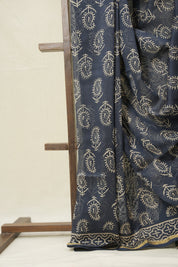 Navy Blue HBP Cotton Silk Saree With Chanderi Border - SRNBCSS1552