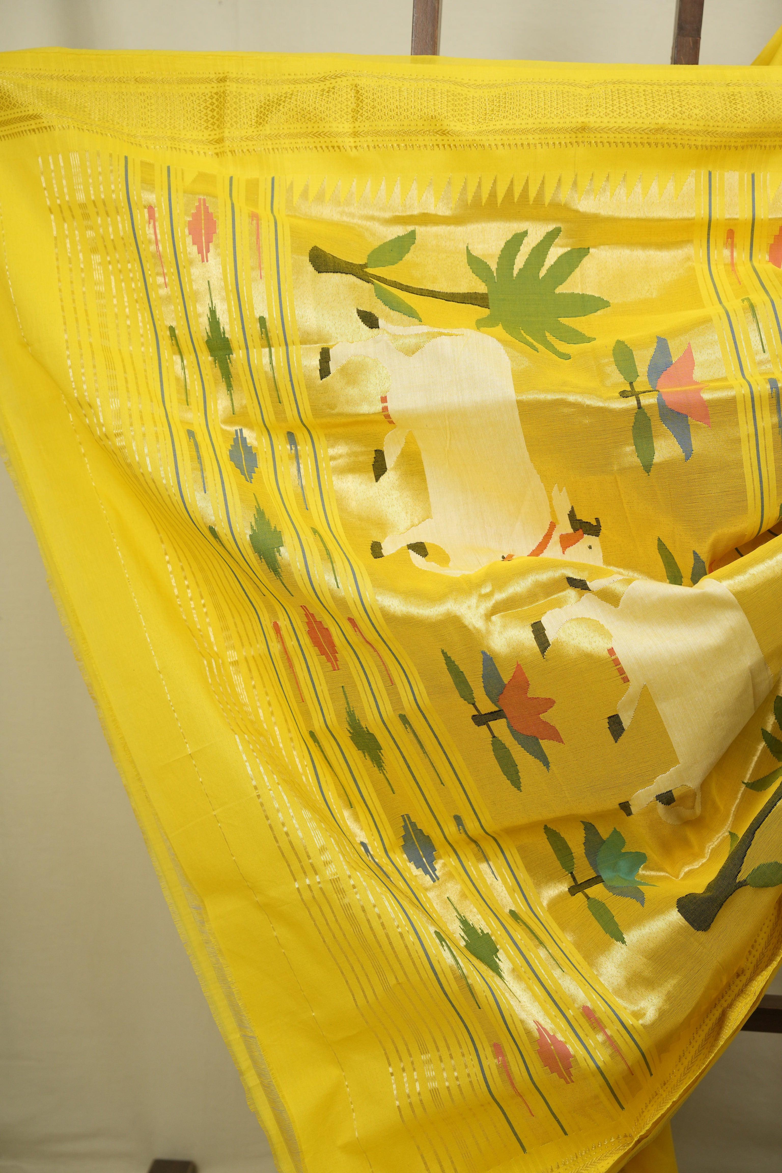 Yellow Cotton Paithani Saree - SRYCPS841